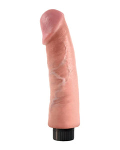 King Cock 9-inch vibrating dildo in light color, realistic design, made for adult pleasure, from the King Cock brand.