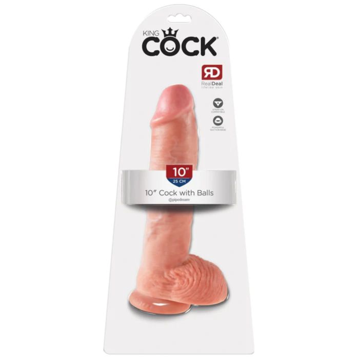 King Cock Realistic 10Inch Cock with Balls - Lifelike Texture, Suction Cup Base, Harness-Compatible