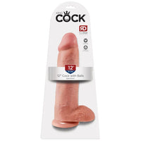 Luxurious close-up of the King Cock 12 Inch Cock with Balls emphasizing the handcrafted texture and veins for a lifelike experience.
