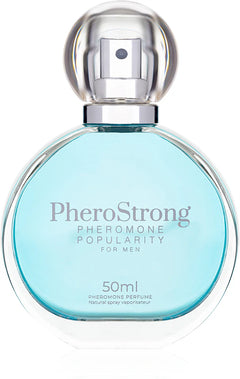 Elegant bottle of PheroStrong Pheromone Popularity for Men featuring a spicy, woody fragrance designed to attract attention and boost confidence.