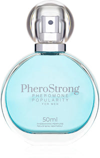 Elegant bottle of PheroStrong Pheromone Popularity for Men featuring a spicy, woody fragrance designed to attract attention and boost confidence.