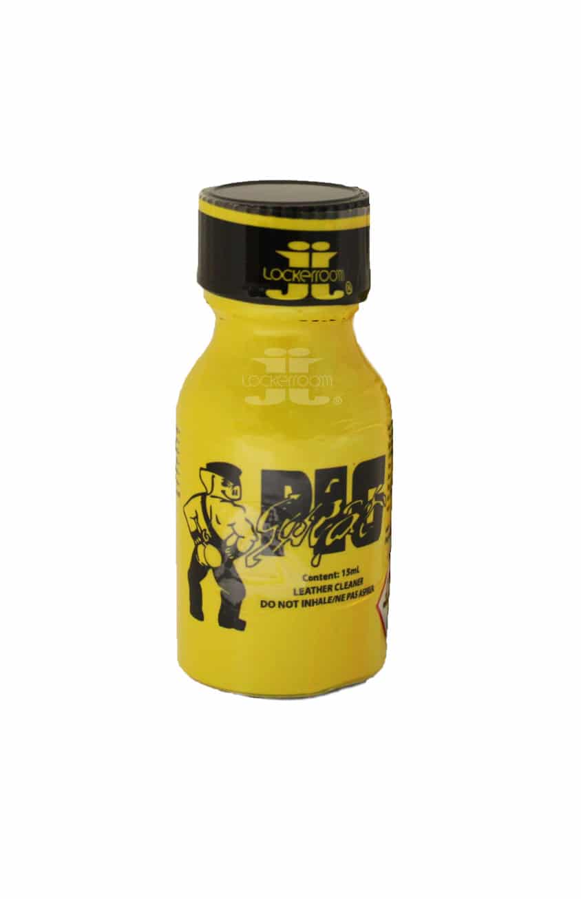 Amsterdam PIG SWEAT Leather Cleaner 15ml bottle with watermarked label for cleaning and conditioning leather surfaces.