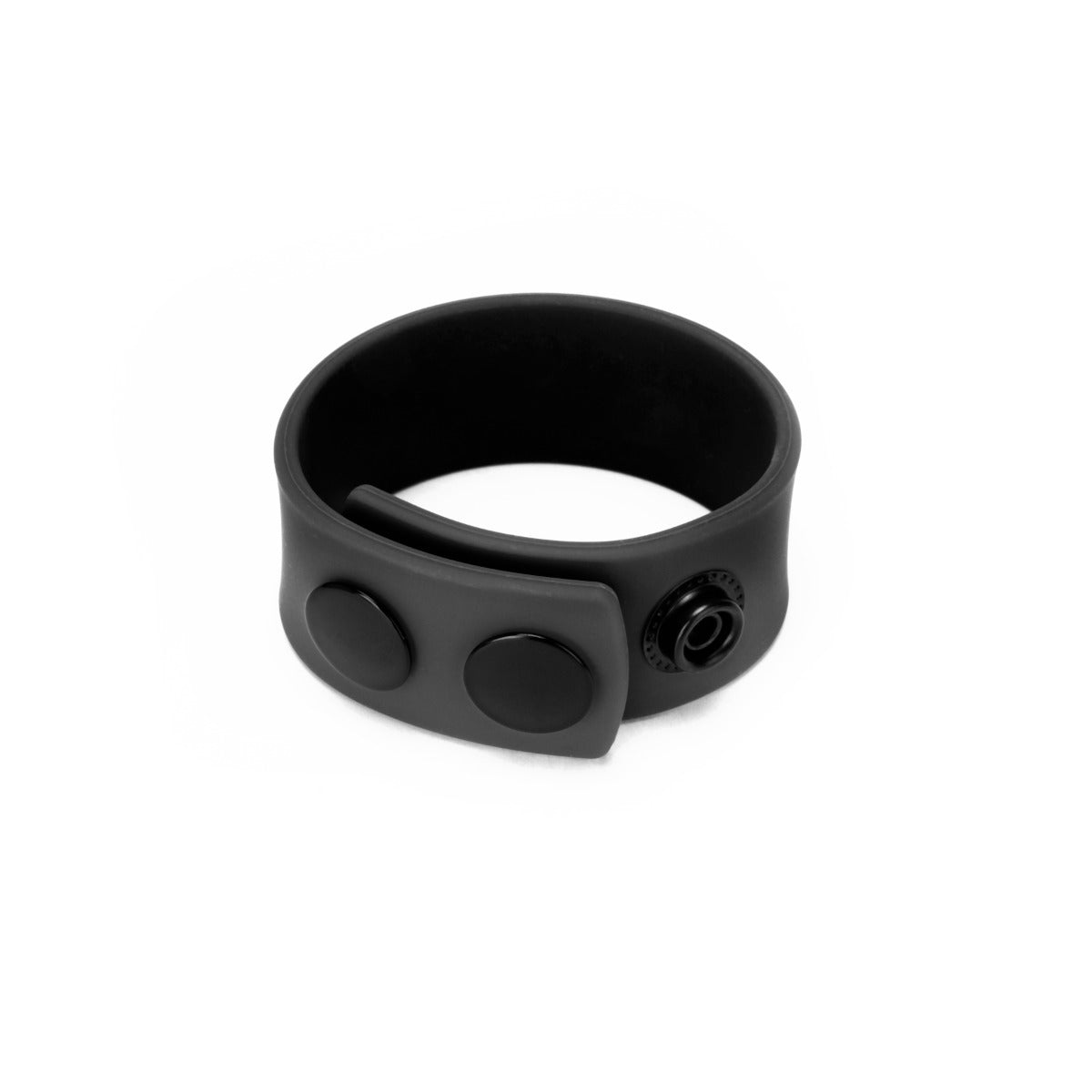 a black ring with two black buttons on it
