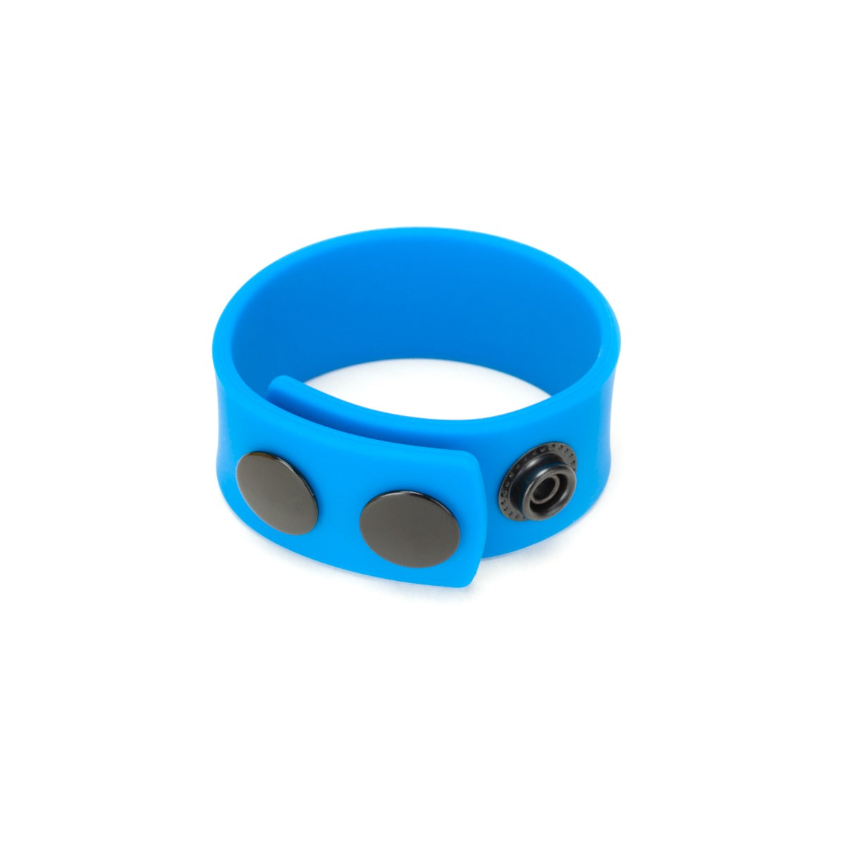 a blue bracelet with two circles on it