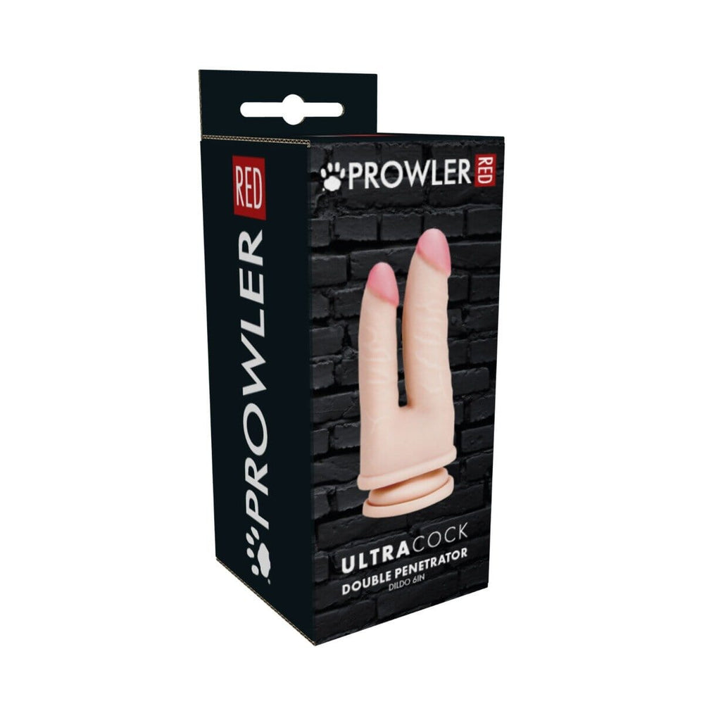 Prowler RED Ultra Cock 6-inch double penetrator in packaging, designed for double penetration pleasure, with realistic details visible.