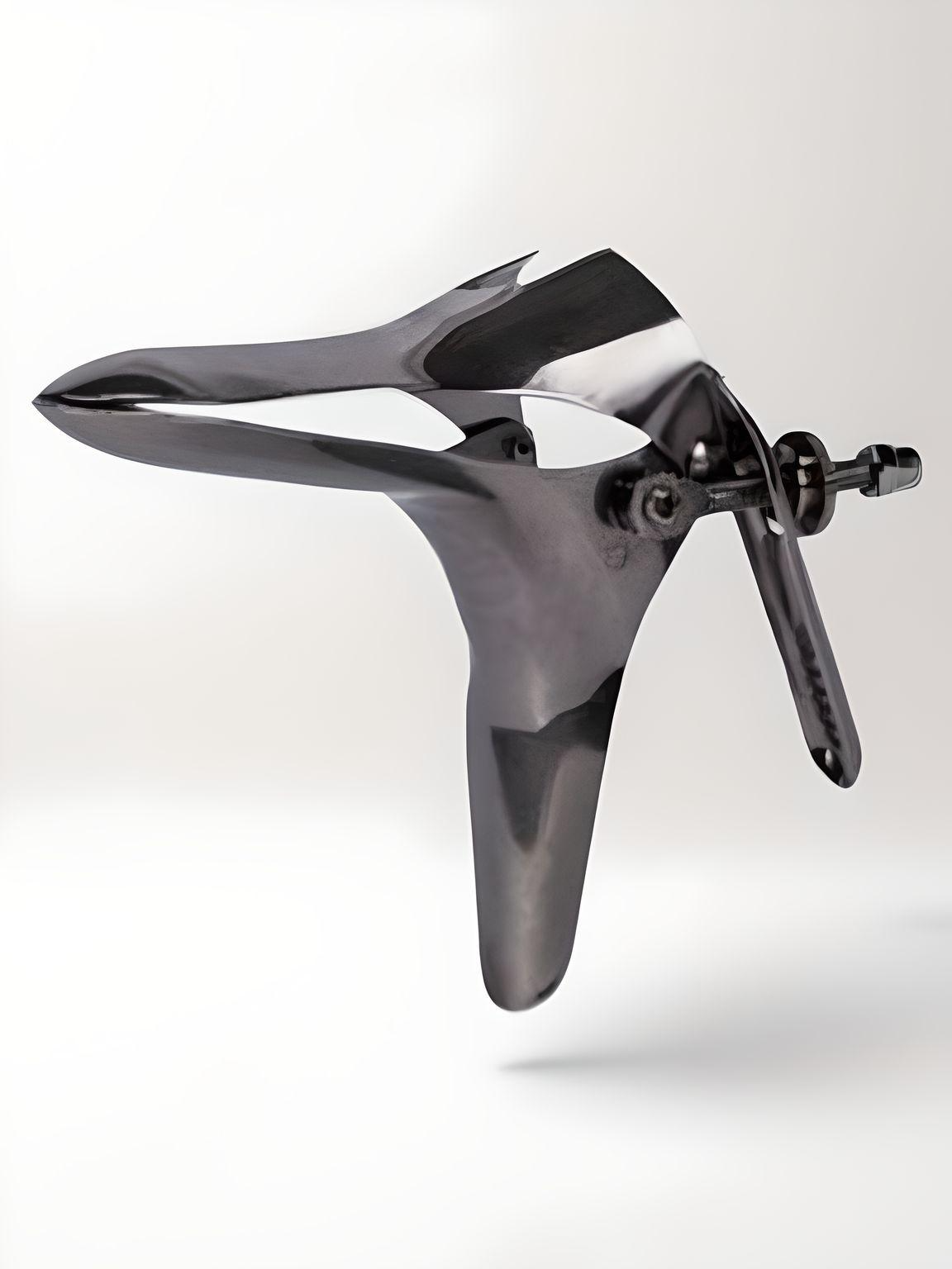 Prowler RED Speculum, medical examination tool, stainless steel, open mouth design, used for gynecological exams.