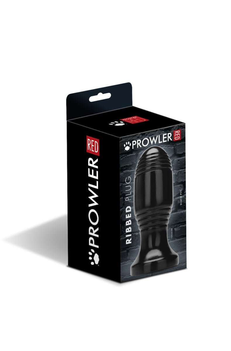 Prowler RED ribbed butt plug designed for intense pleasure and satisfaction, featuring a sleek, tapered shape and ribbed texture.
