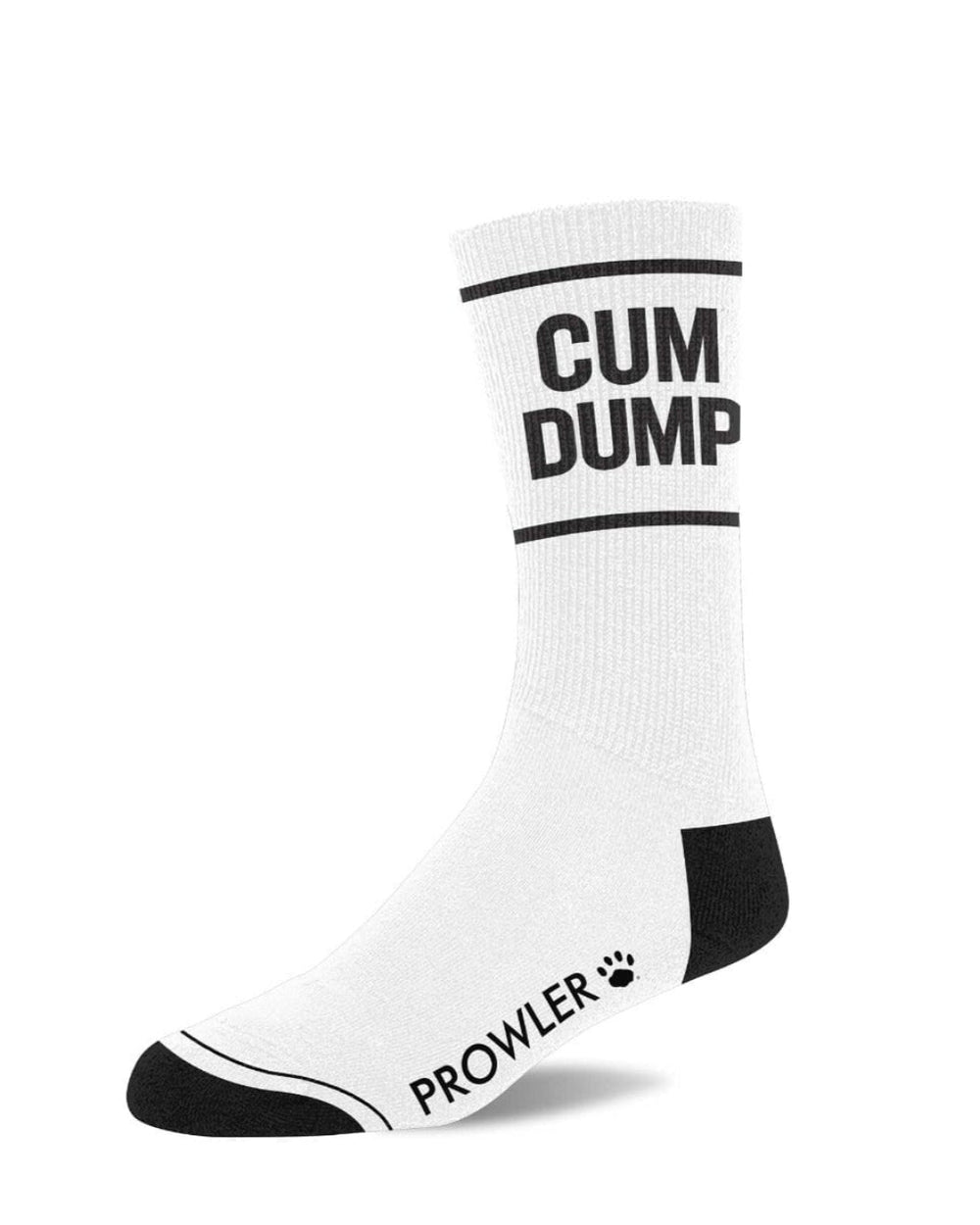 Prowler RED men's cotton blend socks with "Cum Dump" slogan, featuring bold statement design and comfortable fit.