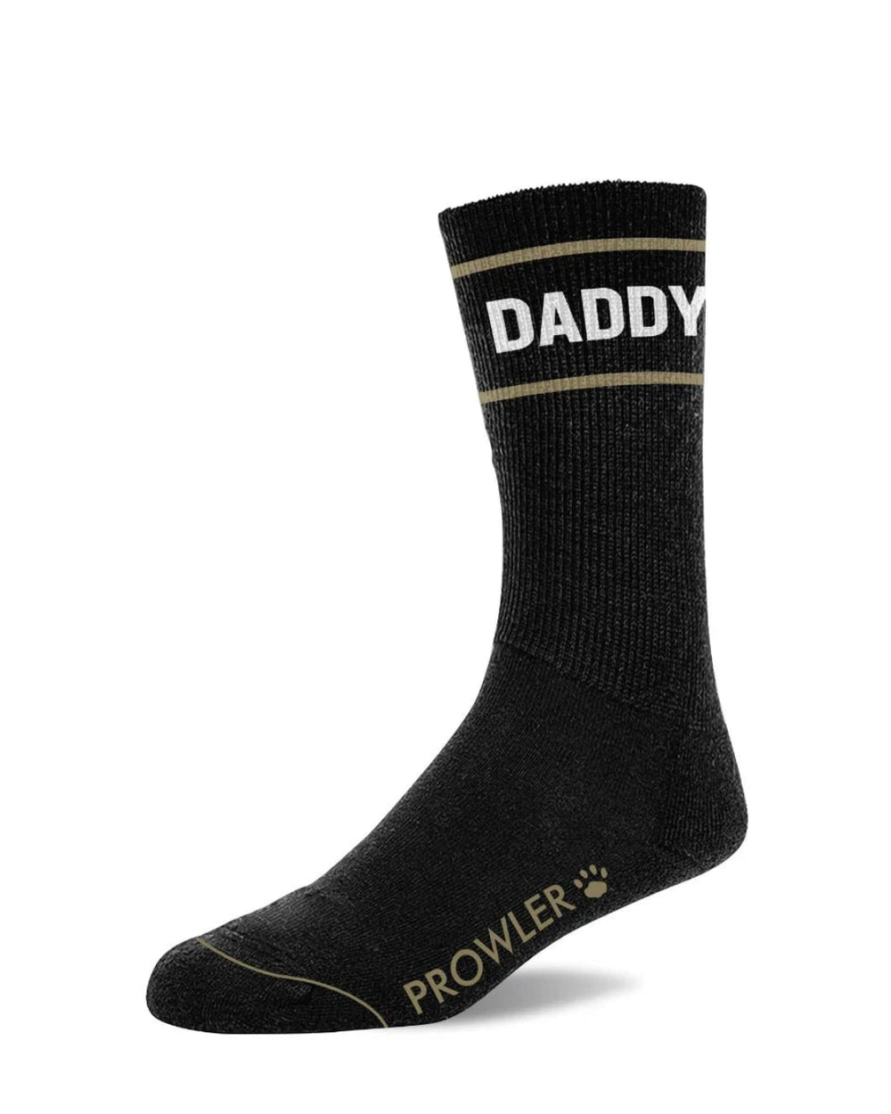 Prowler RED men's cotton blend socks with Daddy slogan and logo, featuring bold red and black design with comfortable fit.