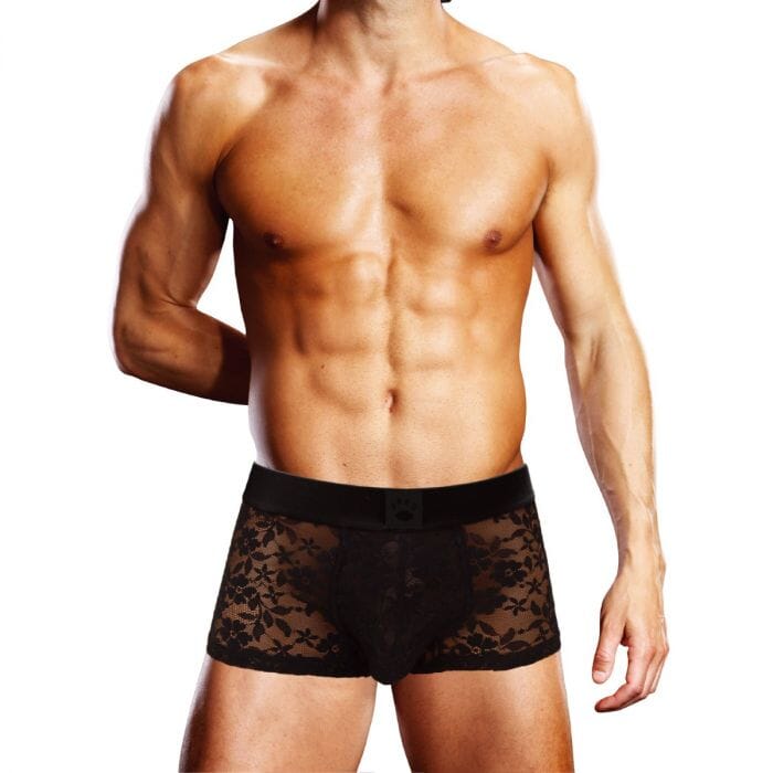 Prowler men's lace trunk underwear with stylish lace detailing, snug fit, and comfortable waistband.