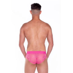 Prowler Pink Lace Brief with intricate lace detailing and a sensual hot pink finish