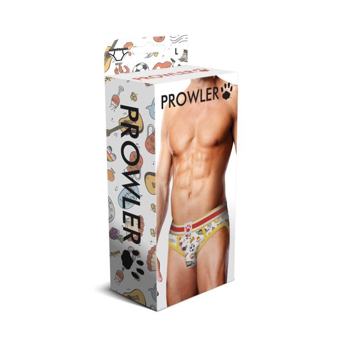 Artistic presentation of the Prowler Barcelona Brief Yellow Red, highlighting its unique design inspired by Barcelona's culture and lifestyle.