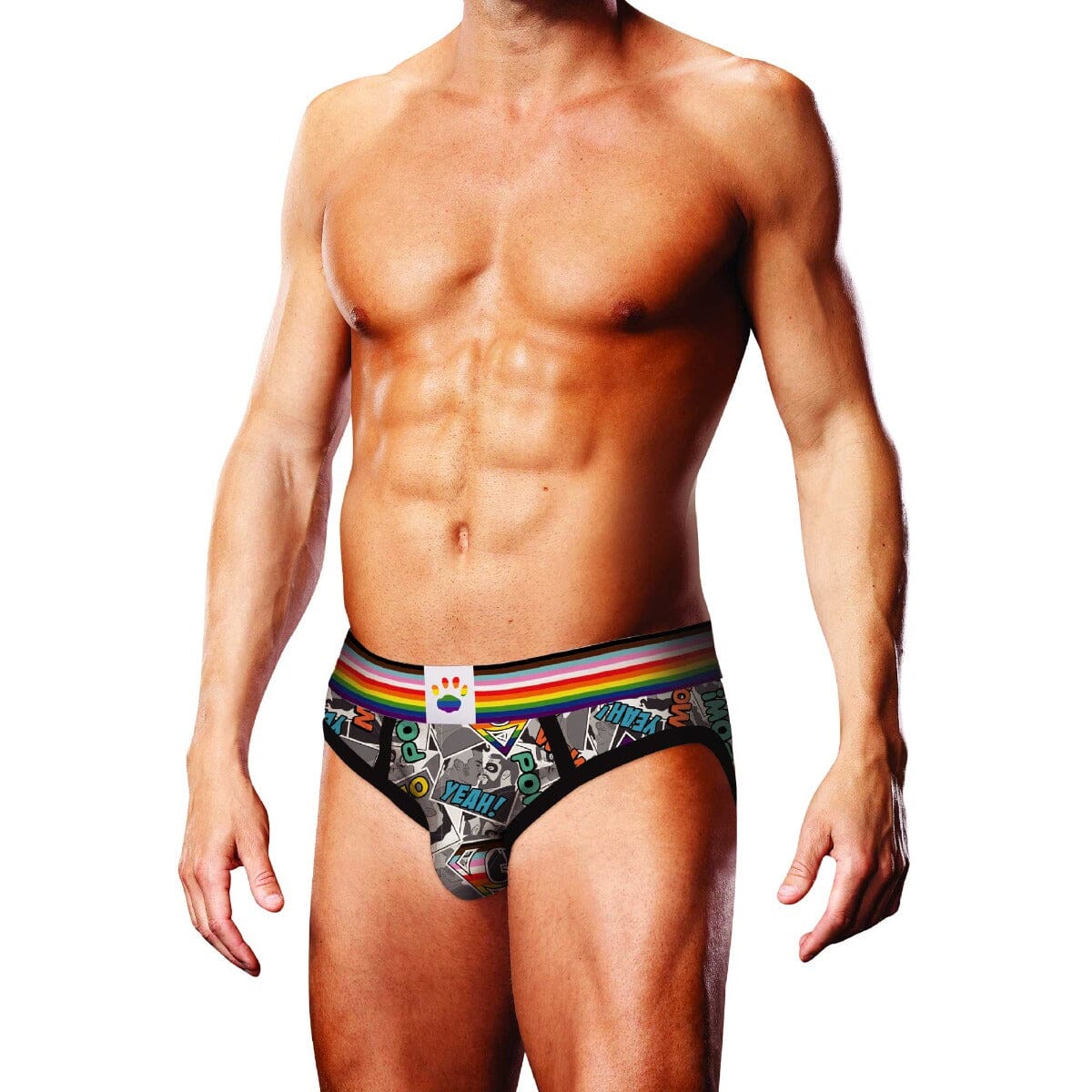 Prowler men's comic book brief with colorful superhero design, snug fit, and comfortable waistband.