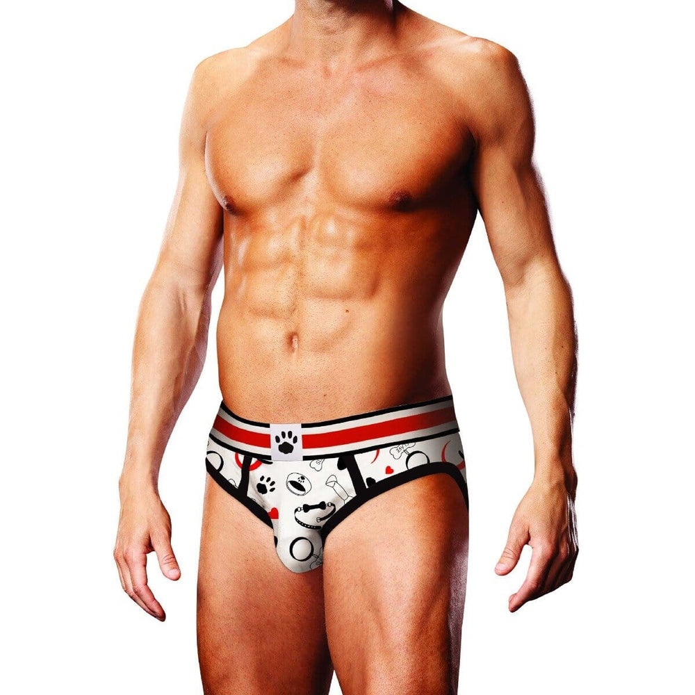 Men's Prowler briefs featuring playful puppy print design, made by Prowler for comfortable, everyday wear.