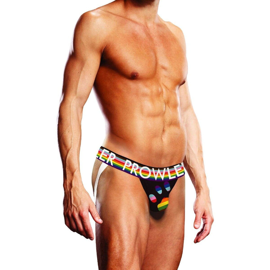Prowler Oversized Paw Jock Strap in Black or White with Rainbow Top