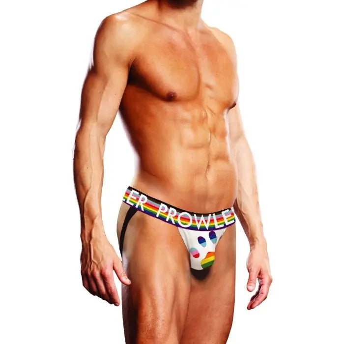 Prowler Oversized Paw Jock Strap in Black or White with Rainbow Top