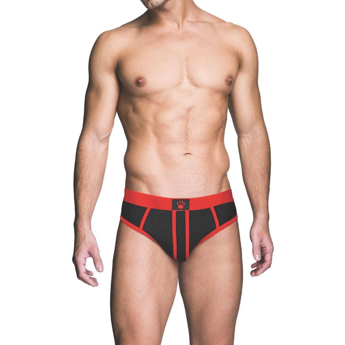 Prowler RED men's briefs with assless design and revealing back detail, showcasing a close-up of the front view.
