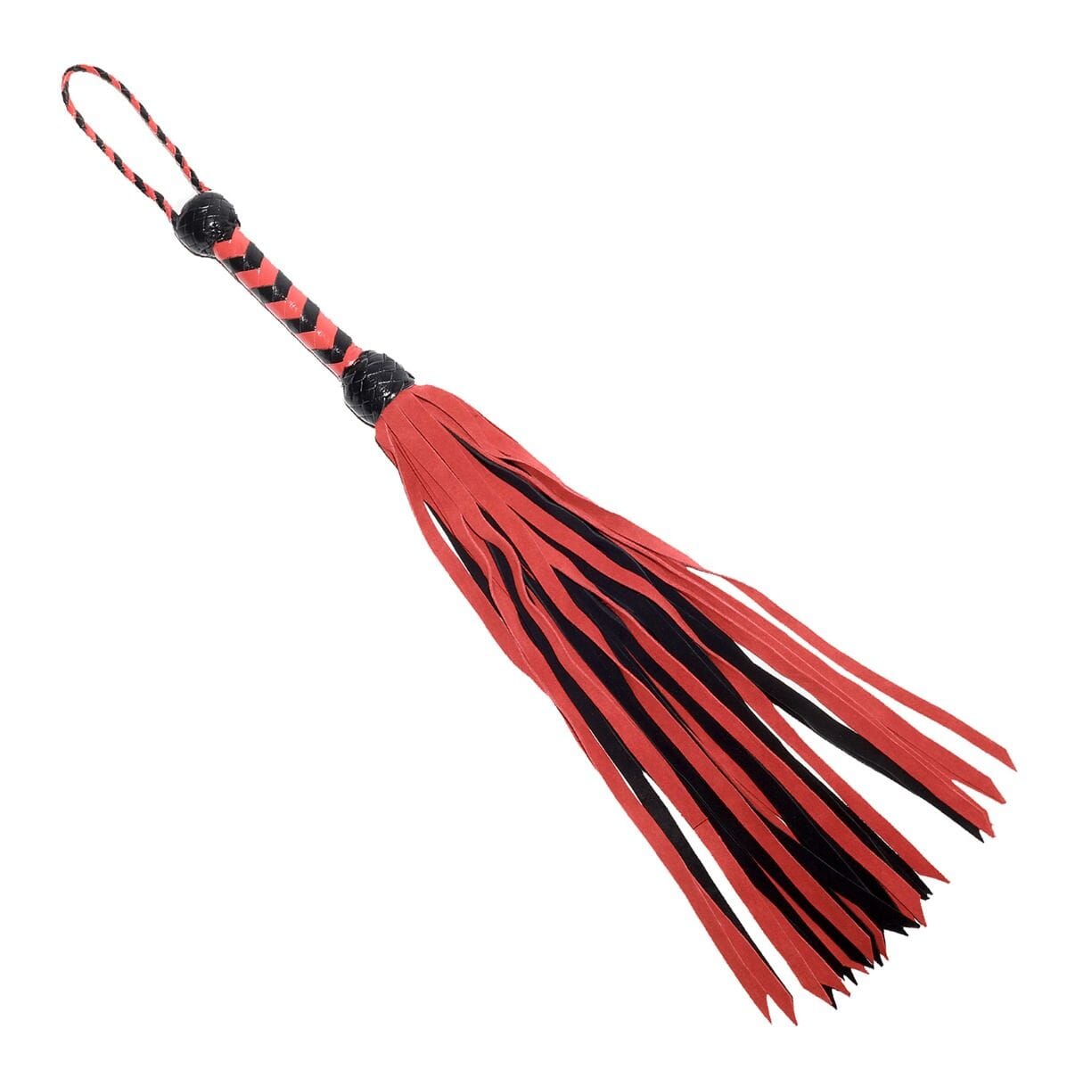 Long Leather & Suede Flogger-Black/Red Whips, Floggers & Paddles Prowler RED (ABS), (ABS PRO) 