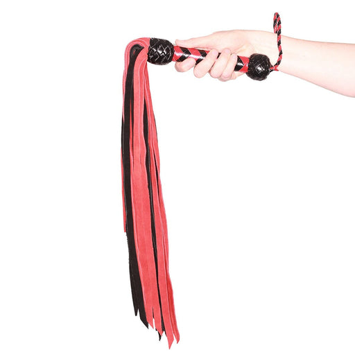 Long Leather & Suede Flogger-Black/Red Whips, Floggers & Paddles Prowler RED (ABS), (ABS PRO) 
