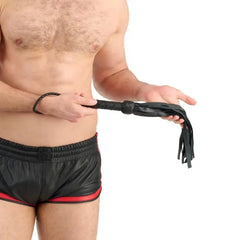 Prowler RED Short Flogger Leather Flogger featuring a comfortable, secure-grip handle