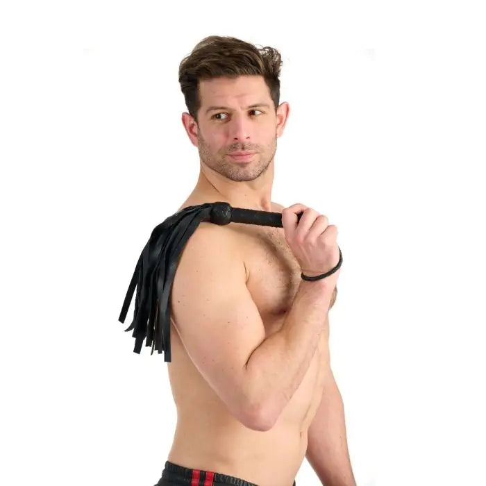 Prowler RED Short Flogger Leather Flogger in red leather, luxury bondage accessory
