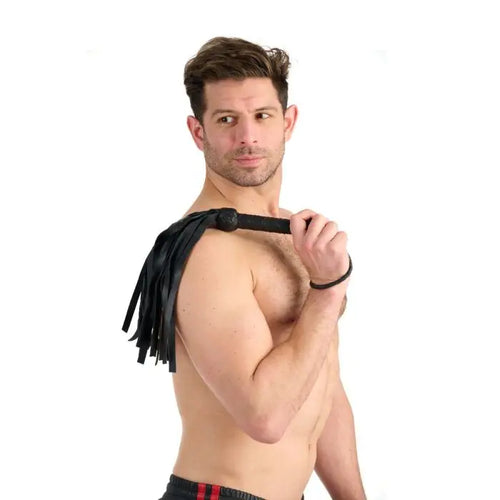 Prowler RED Short Flogger Leather Flogger in red leather, luxury bondage accessory