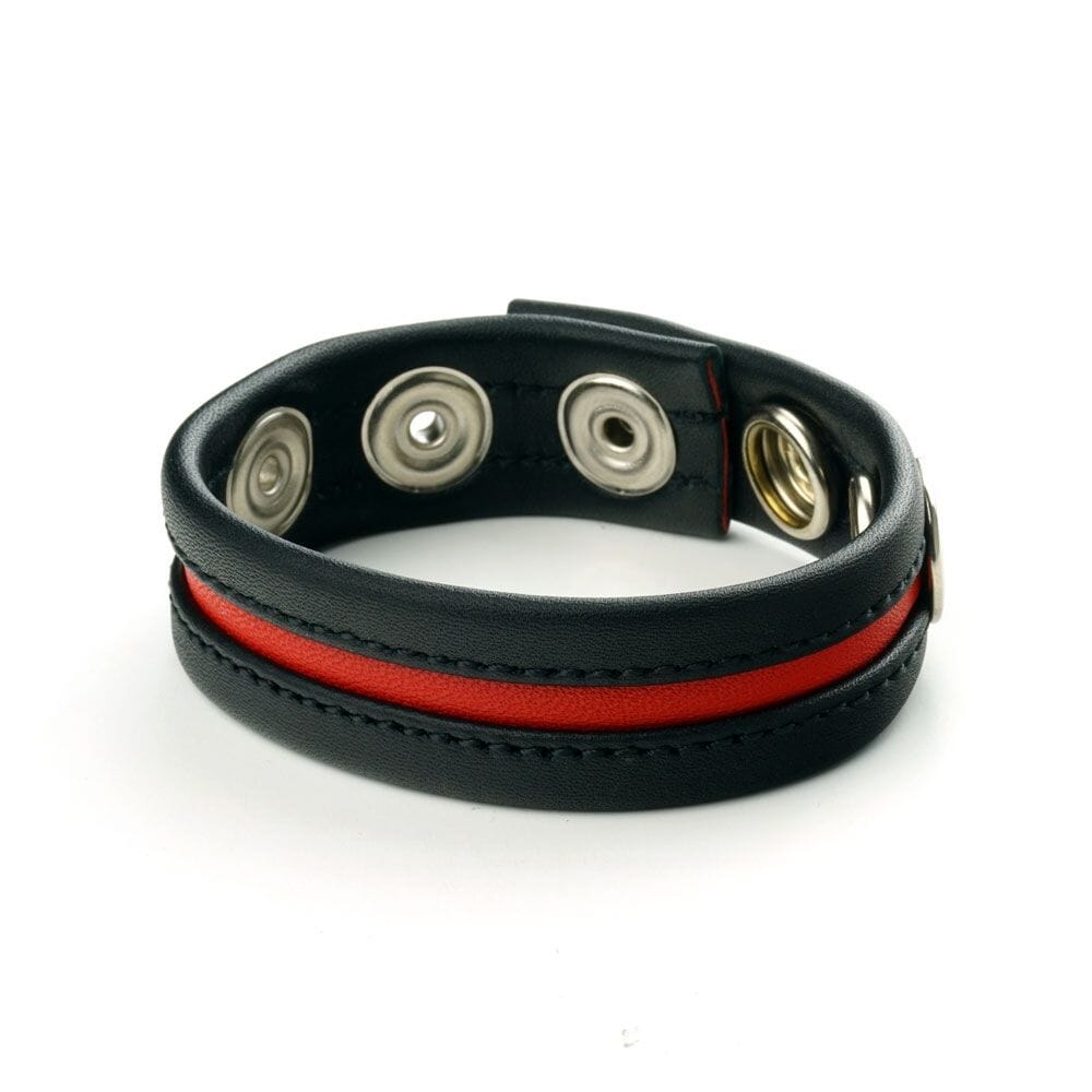 Red Prowler RED cock strap with adjustable strap and metal ring, designed for enhanced pleasure and secure fit.
