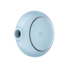a close up of a blue object on a white background