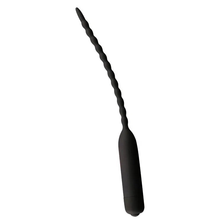 a black vibrating sounding rod with a black handle on a white background