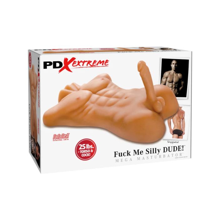 Luxury packaging of the PDX Extreme Mega Masturbator, showcasing a realistic male torso with detailed features, emphasising a height of pleasure.