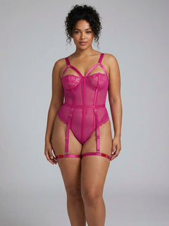 Demi Cup Bust One Piece Teddy with Snap Crotch & Leg Garters by Scandals