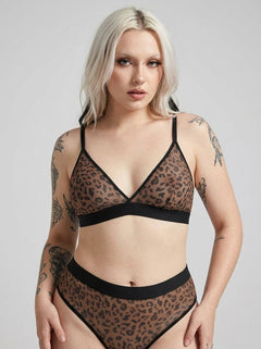 Leopard Print Mesh Bra Set By Scandals - Elegant and Seductive Lingerie Ensemble