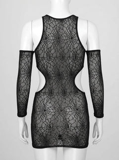 Long Sleeve Cold Shoulder Mesh Chemise Dress