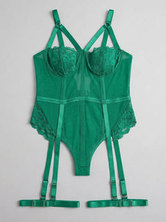 Demi Cup Bust One Piece Teddy with Snap Crotch & Leg Garters by Scandals
