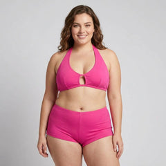 Plus Size. Vibrant Halterneck Bralette & High-Waisted Shorts Set – Assorted Colours