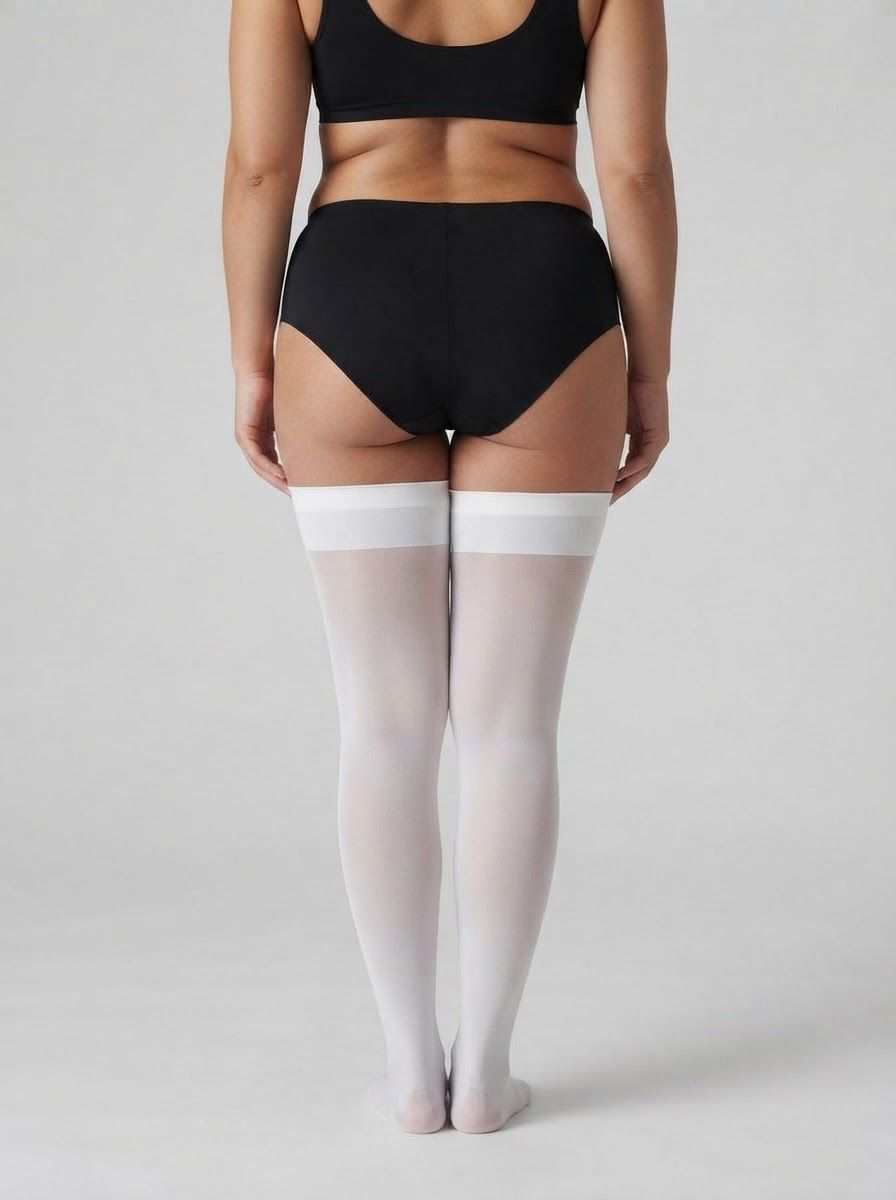 White Dreamgirl WomenÕs Plus Size Sheer Thigh High Stockings with Plain Top and Back Seam