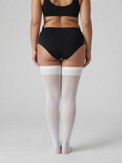 White Dreamgirl WomenÕs Plus Size Sheer Thigh High Stockings with Plain Top and Back Seam