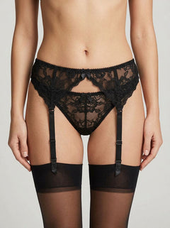 Luxurious Narrow Lace Suspender Belt in classic black, designed for elegance and allure, perfect for special occasions or everyday glamour.