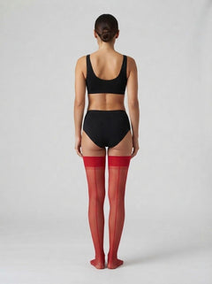 Red Dreamgirl Women's Sheer Thigh-High Stockings With Plain Top And Elegant Back Seam