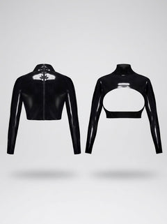 Latex Open Cup Top with Large Front Cut-Out, Stand-Up Collar and Full-Length Zip