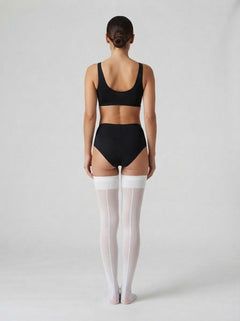 White Dreamgirl Women's Sheer Thigh-High Stockings With Plain Top And Back Seam