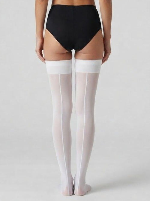 White Dreamgirl Women's Sheer Thigh-High Stockings With Plain Top And Back Seam