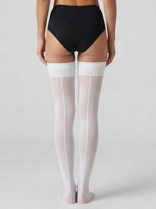 White Dreamgirl Women's Sheer Thigh-High Stockings With Plain Top And Back Seam