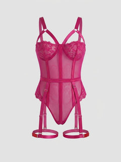 Demi Cup Bust One Piece Teddy with Snap Crotch & Leg Garters by Scandals
