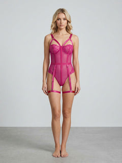 Demi Cup Bust One Piece Teddy with Snap Crotch & Leg Garters by Scandals