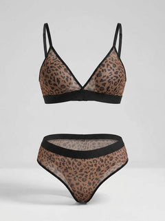 Leopard Print Mesh Bra Set By Scandals - Elegant and Seductive Lingerie Ensemble