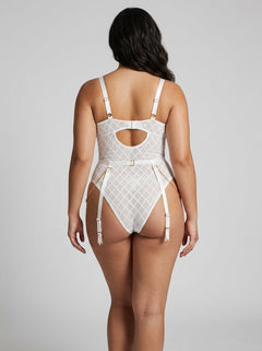 Geometric Teddy with Mesh and Chain - Bodysuit and Garter Belt by Scandals