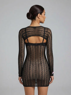 Sexy Long Sleeved Hollow Out Bow Bodystocking by Scandals
