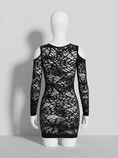 Sexy Seamless Cold Shoulder Long Sleeve Net Chemise