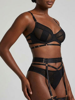 Scandals Mesh Underwire Garter Lingerie Set - Black | Adjustable Garters